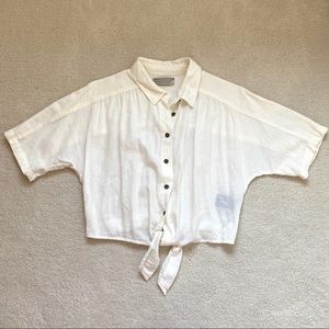 Urban Outfitters Cropped Button Down Tie Front Tee